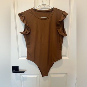 NWOT Brown Ruffled Bodysuit